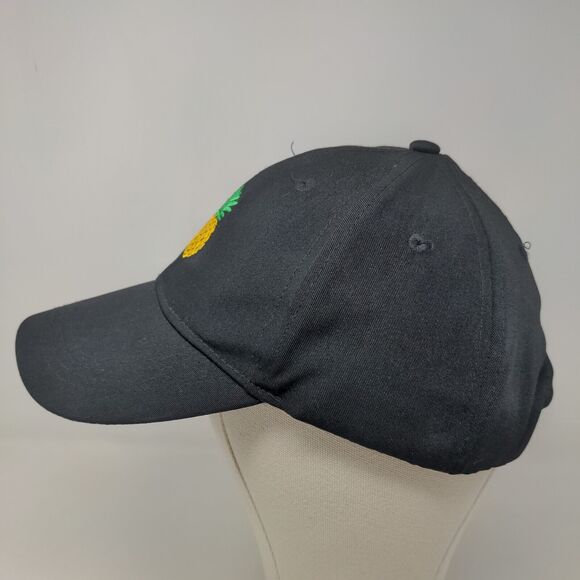 Cruise Club Men's Strapback Hat Black Adjustable Embroidered Pineapple Logo - Picture 3 of 8
